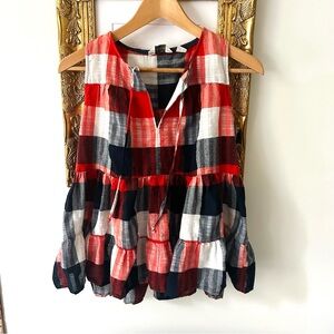 Anthropologie 11 1 Tylho Red Plaid Gingham Keyhole Neck Sleeveless Swing Shirt